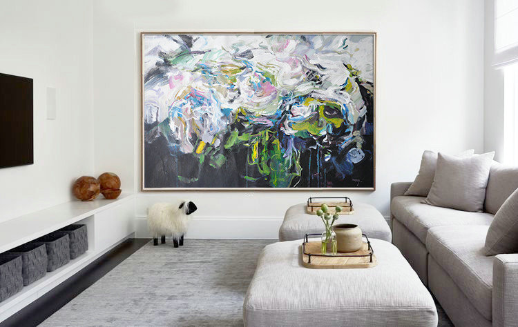 Horizontal Abstract Flower Painting Living Room Wall Art #ABH0A41 - Click Image to Close